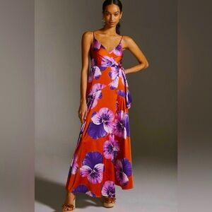 Anthropologie Orange and Purple Floral Maxi Dress Hutch